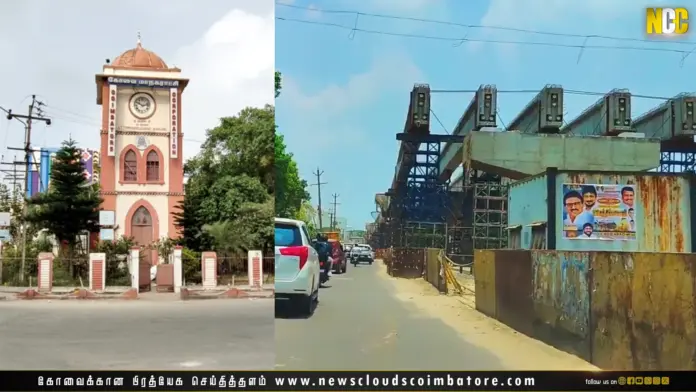 Saibaba Colony flyover construction delay in Coimbatore.