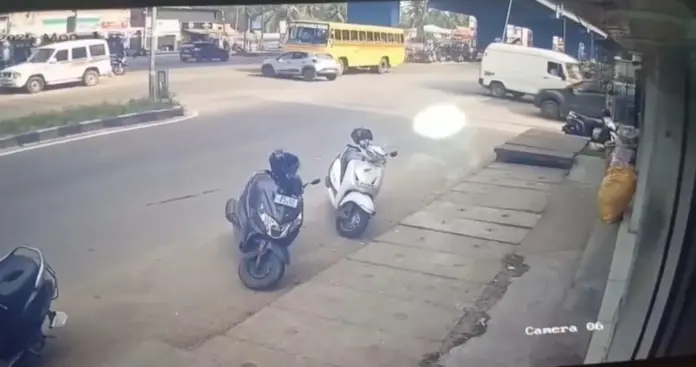 CCTV footage of school bus colliding with car while crossing national highway in Coimbatore