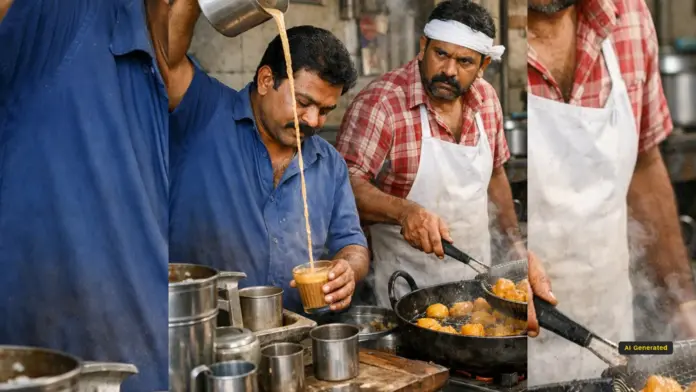 Men preparing tea and snacks. Tea shop theft arrest