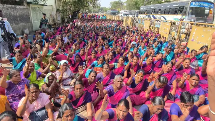 Anganwadi workers protest Coimbatore