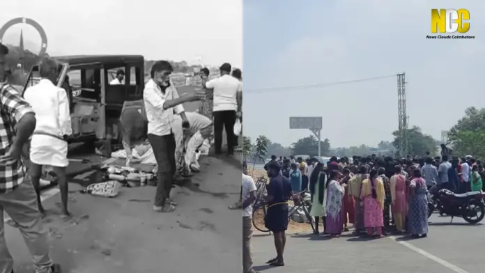 Accident site protest scene