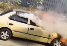 Car catches fire