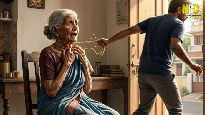 Man stealing necklace from elderly woman