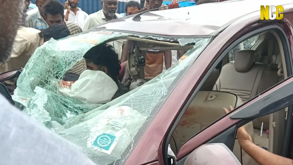 Coimbatore road accident crash scene truck car