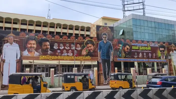 Jananayagan cutouts at theatre