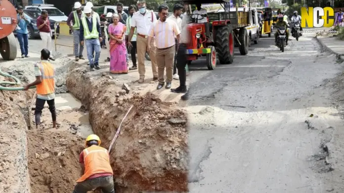 Damaged road after Suez work
