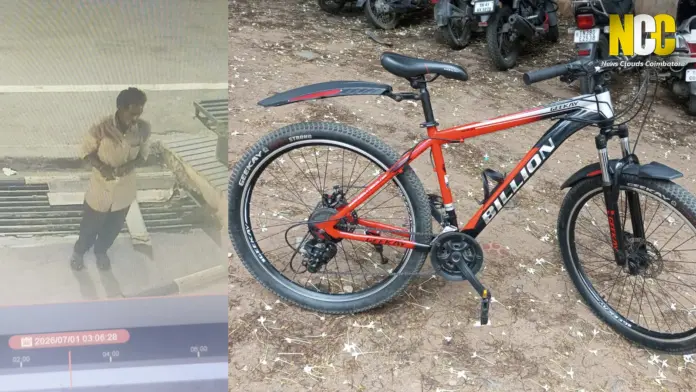 Gear bicycle theft caught on CCTV in Coimbatore.