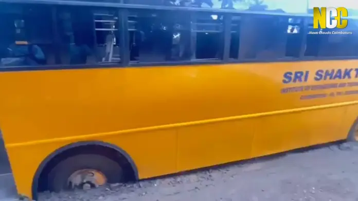 College Bus Stuck in Coimbatore Drain Pit