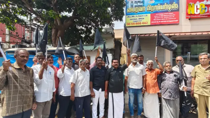 Peelamedu black flag protest under railway bridge