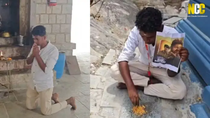 Vijay fan offers mud rice prayer