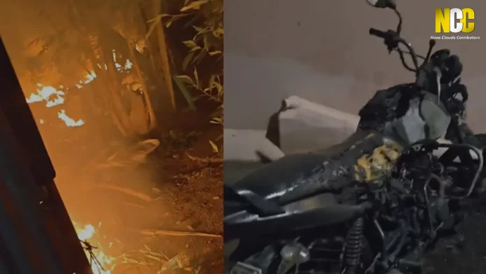 Bikes set on fire outside a house in Nallampalayam,