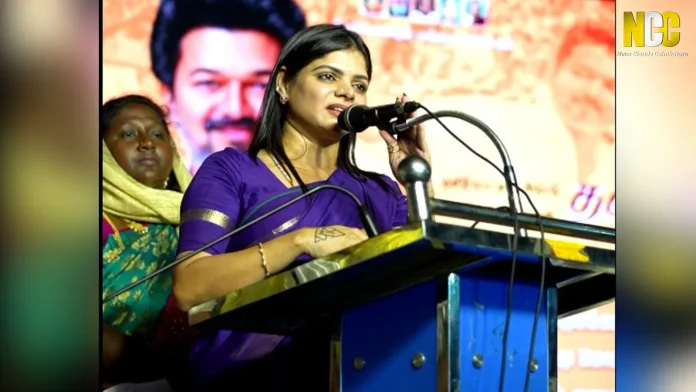 TVK MLA Kanimozhi Santhosh condemns DMK