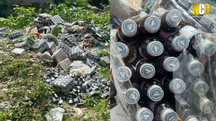 Discarded medicine bottles and suspected medical wast