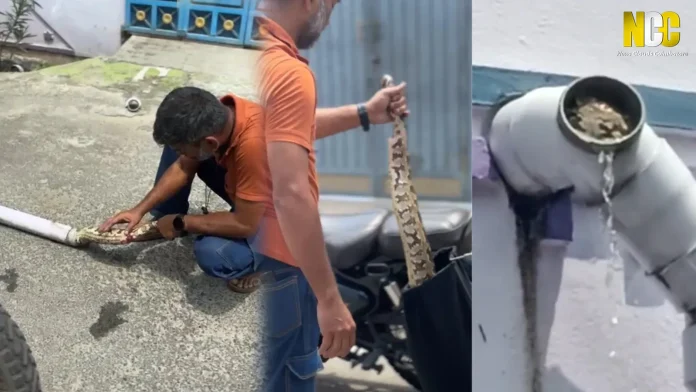 7-feet-long python rescued from a sewage pipe