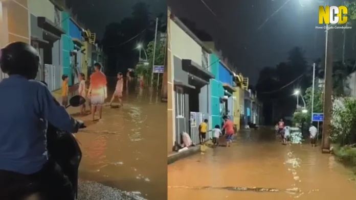 Floodwater entering residential homes