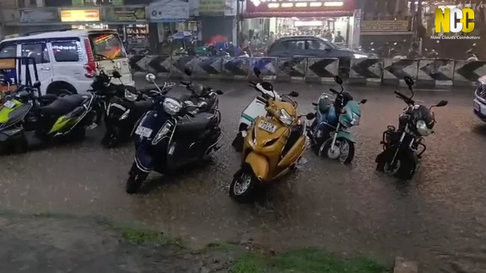 Heavy rain in Coimbatore brings relief from heat and happiness to local residents.